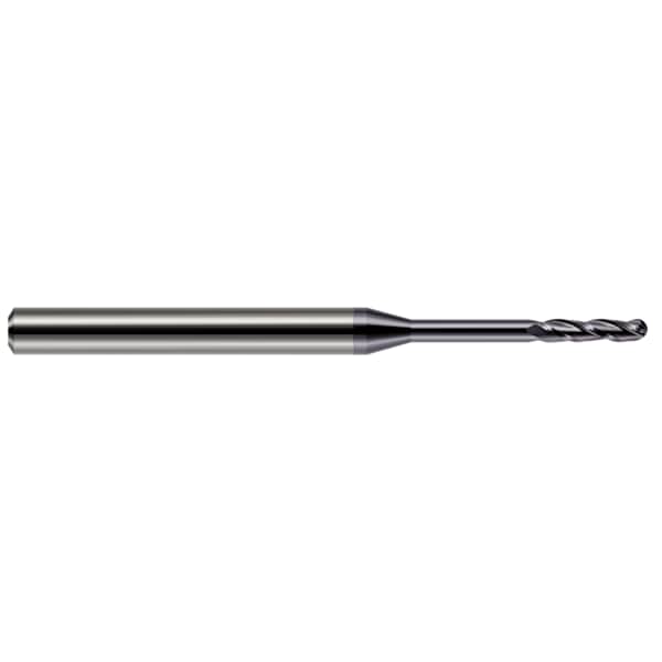 Miniature End Mill - Ball - Long Reach, Long Flute, 0.0100", Finish - Machining: AlTiN